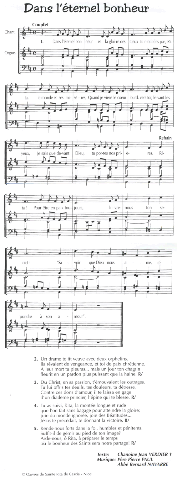 Chant à Sainte Rita : "Dans l'éternel bonheur"